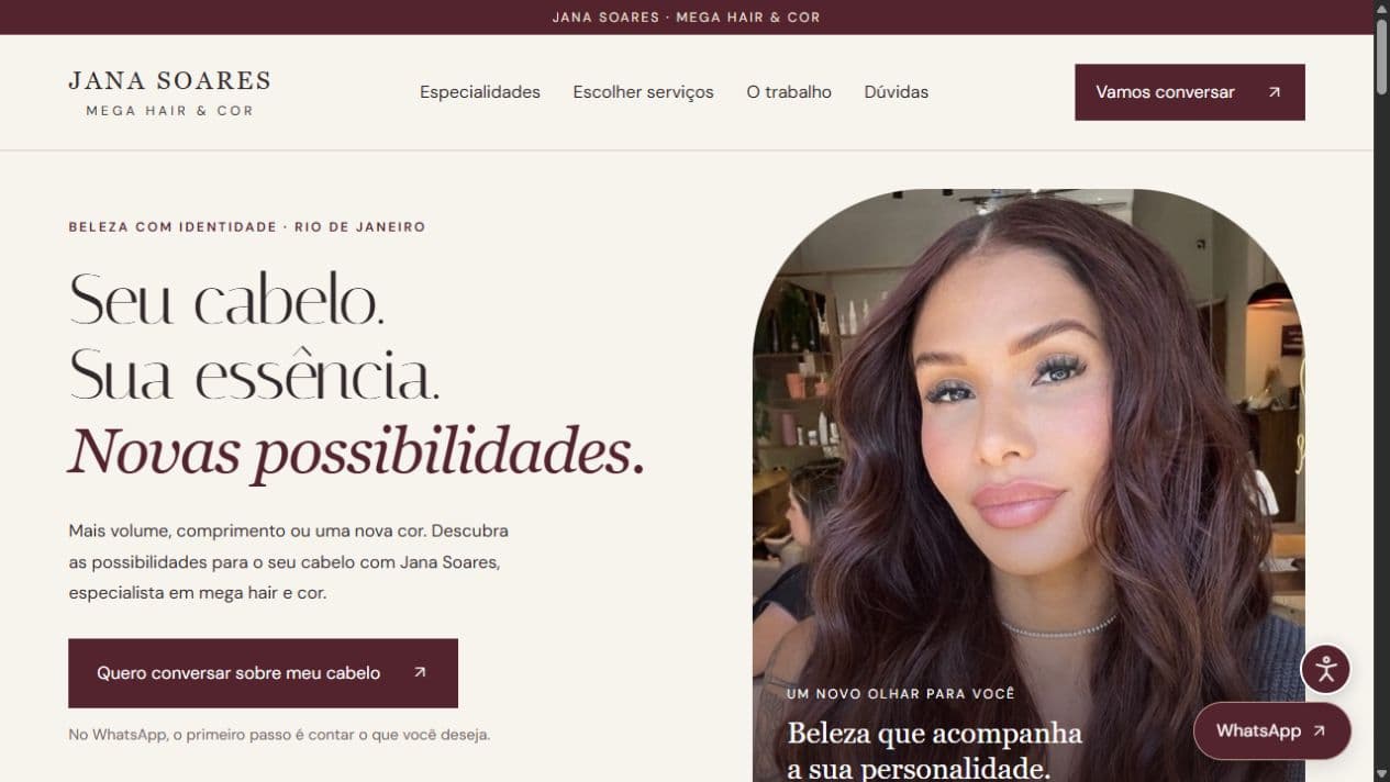 Página inicial do site de Jana Soares criado pela Poblan Digital