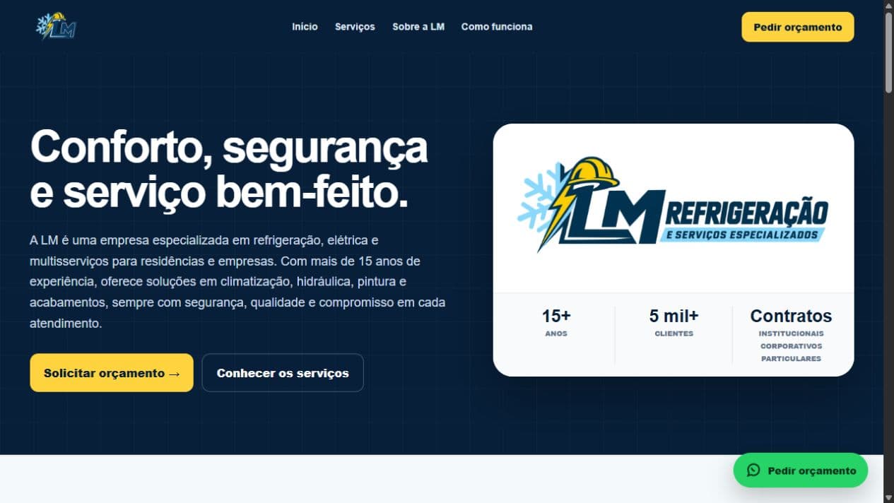 Projeto digital da LM Refrigeração desenvolvido pela Poblan Digital